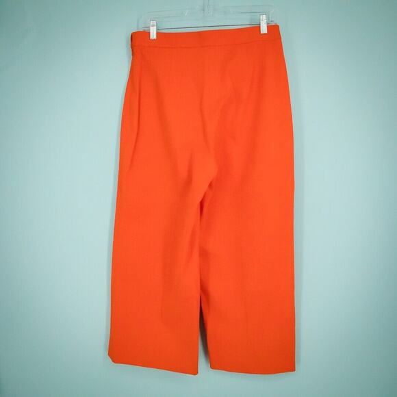 Lela Rose Pearl Size 6 Red Wide Leg Crop Cropped Side Zip Cotton Pants - Picture 2 of 5